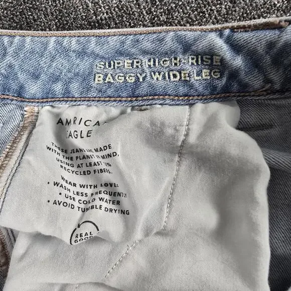 American Eagle Jeans Womens 12 Regular High Rise Baggy Wide Leg Light Blue Cargo - Picture 7 of 14